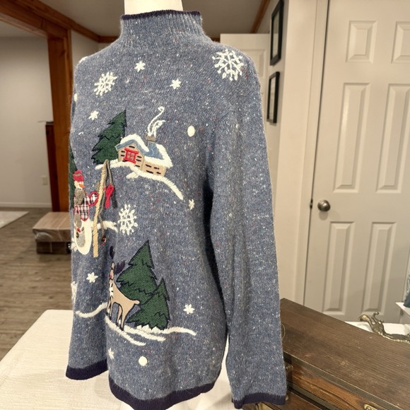 Vintage Woman's OHI Blue Speckled Christmas Sweater Cozy Angora Blend - Picture 5 of 7
